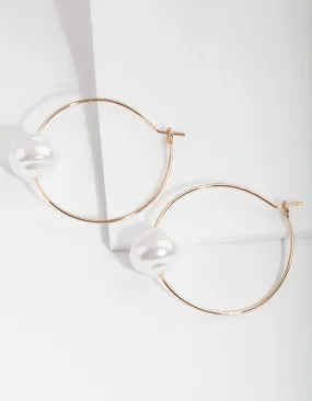 Gold Single Pearl Hoop Earrings