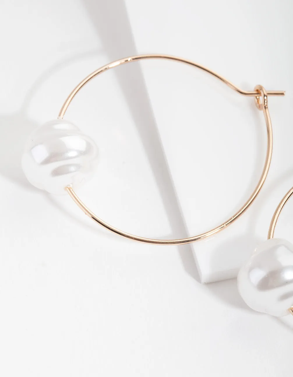Gold Single Pearl Hoop Earrings