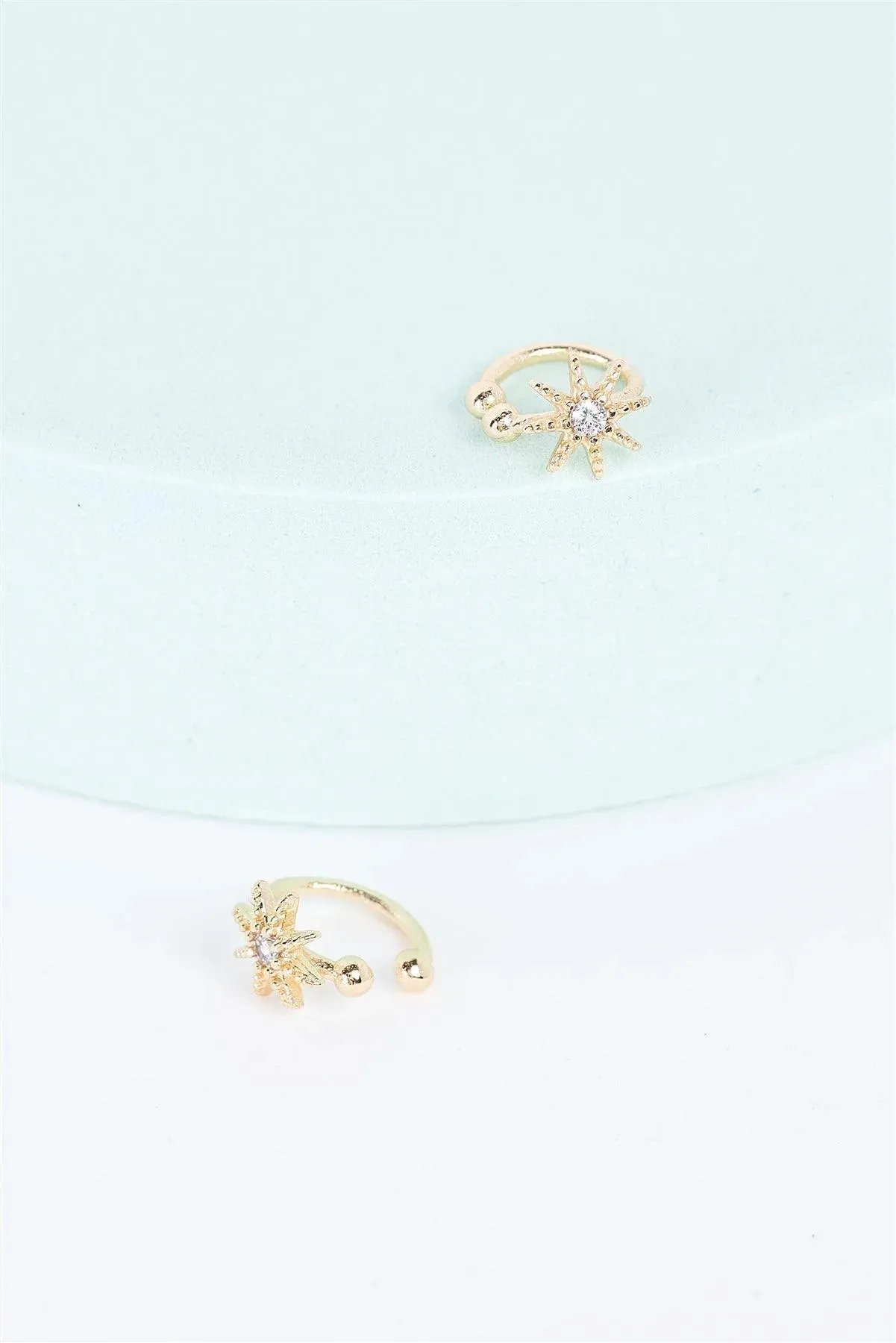 Gold Star Shaped Faux Dimond Small Helix Ear Clips