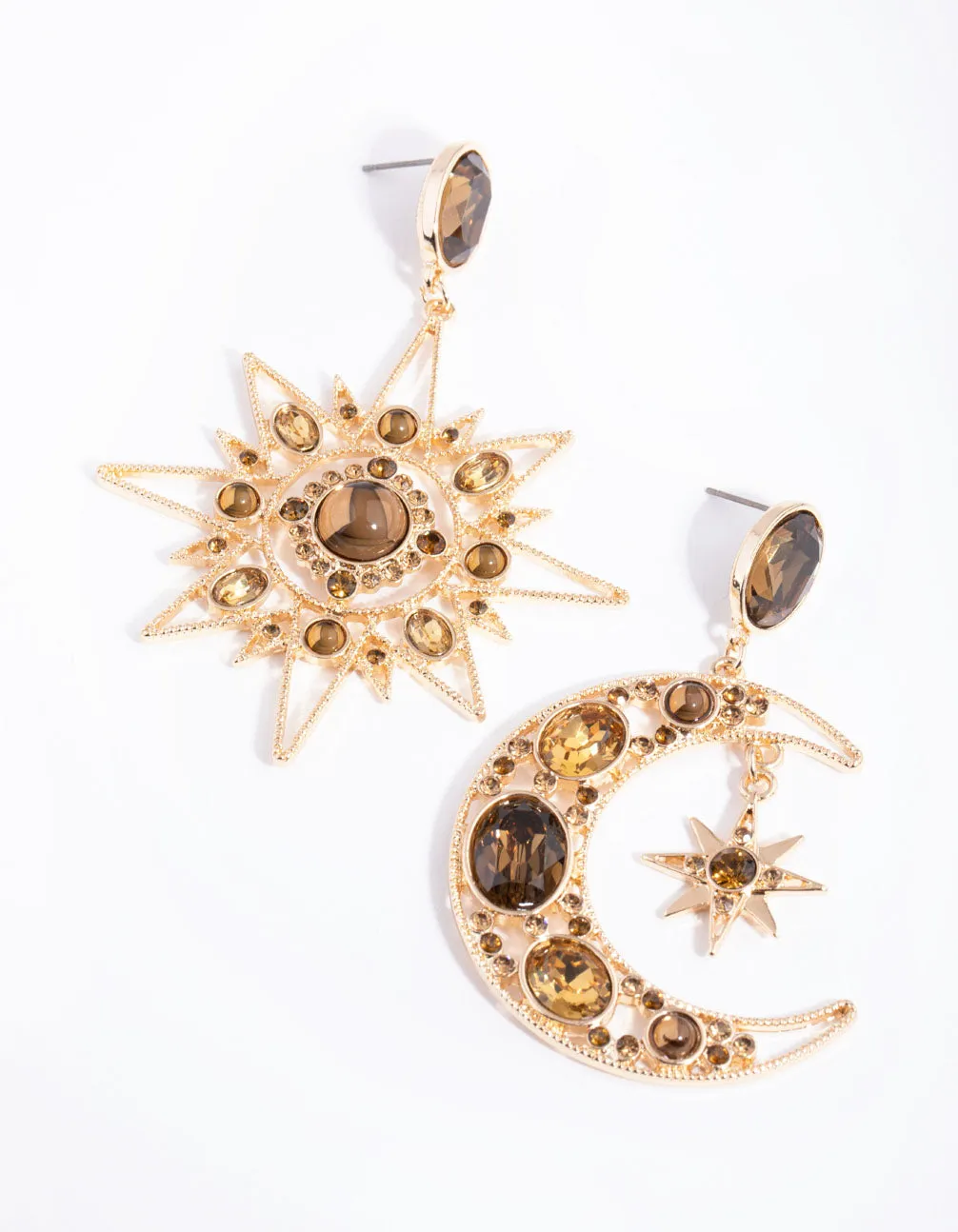Gold Statement Star & Moon Earrings