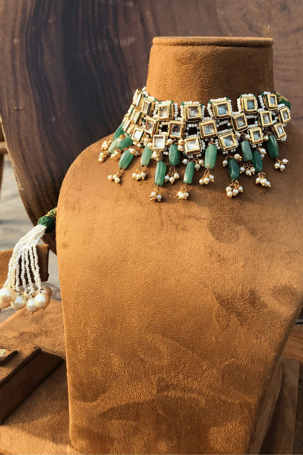 Green Necklace Square Kundankari