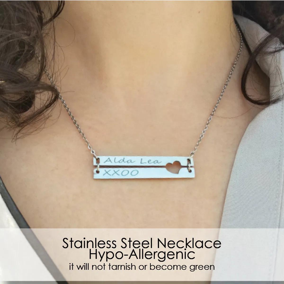 Heart Cutout Necklace ‖ Double Bar Necklace ‖ Engraved Bar Necklace ‖ Mom  Necklace ‖ Minimalist Necklace ‖ Custom Engraving