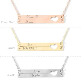 Heart Cutout Necklace ‖ Double Bar Necklace ‖ Engraved Bar Necklace ‖ Mom  Necklace ‖ Minimalist Necklace ‖ Custom Engraving