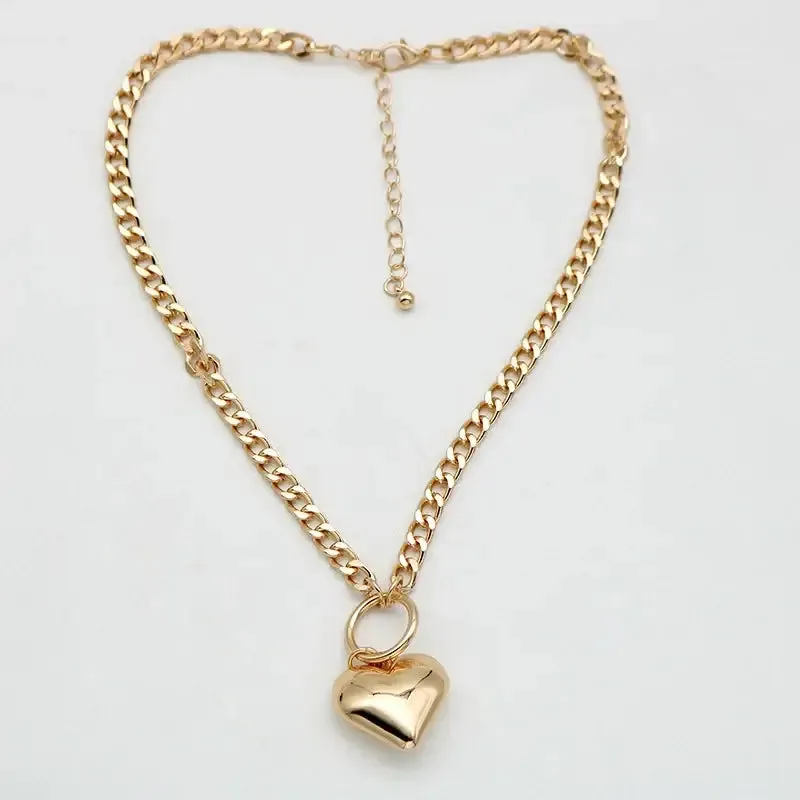 Heart Pendant Metal Chain Style Choker Necklaces