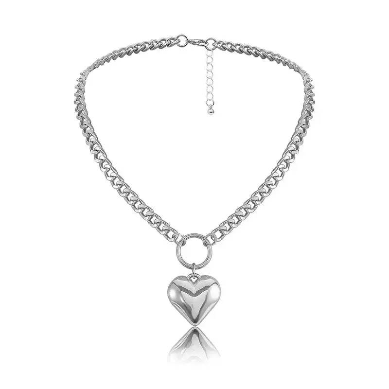 Heart Pendant Metal Chain Style Choker Necklaces