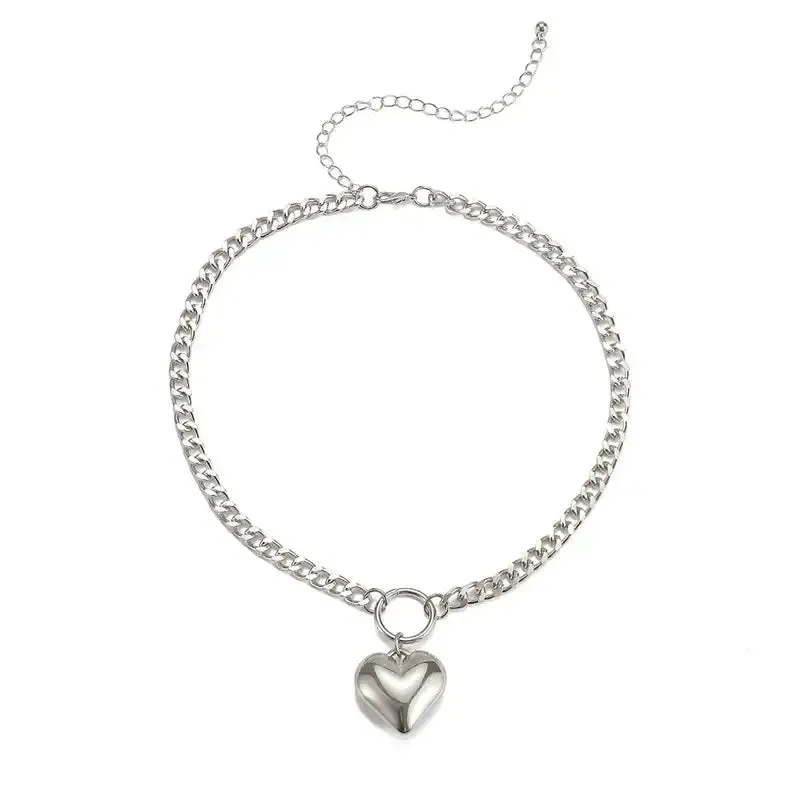 Heart Pendant Metal Chain Style Choker Necklaces