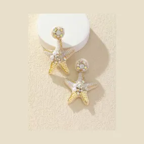 Heavy Sea Star Shaped Faux Pearl & Rhinestone Decor Earrings