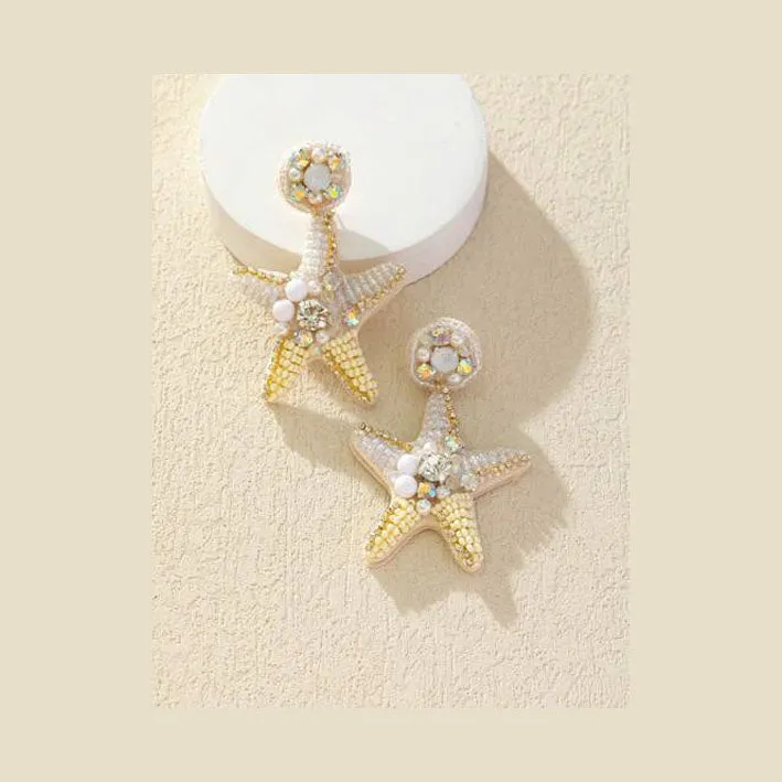Heavy Sea Star Shaped Faux Pearl & Rhinestone Decor Earrings