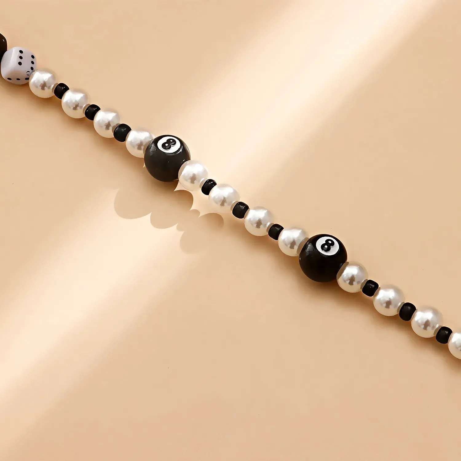 Hiphop Black Billiard Black 8 Dice Pearl Necklaces for Women