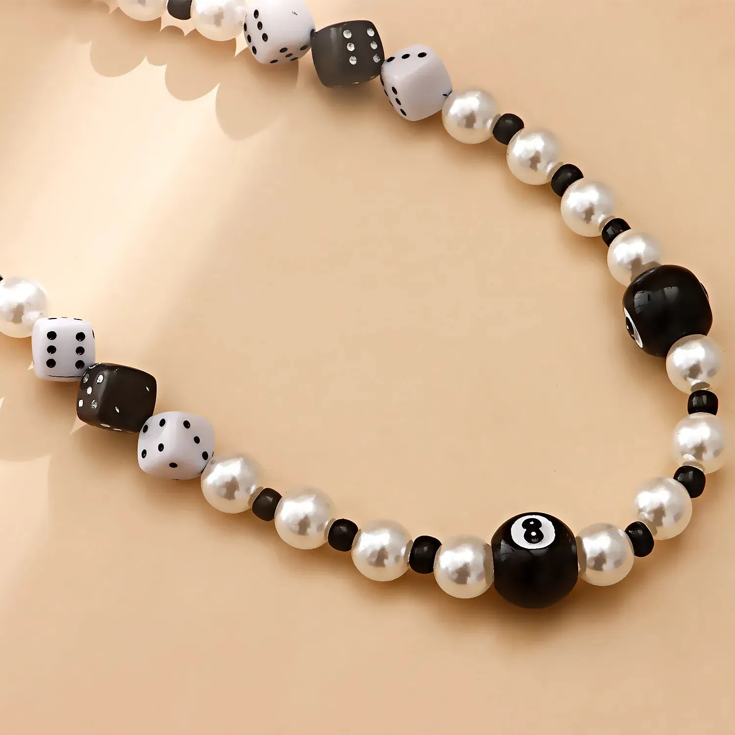 Hiphop Black Billiard Black 8 Dice Pearl Necklaces for Women