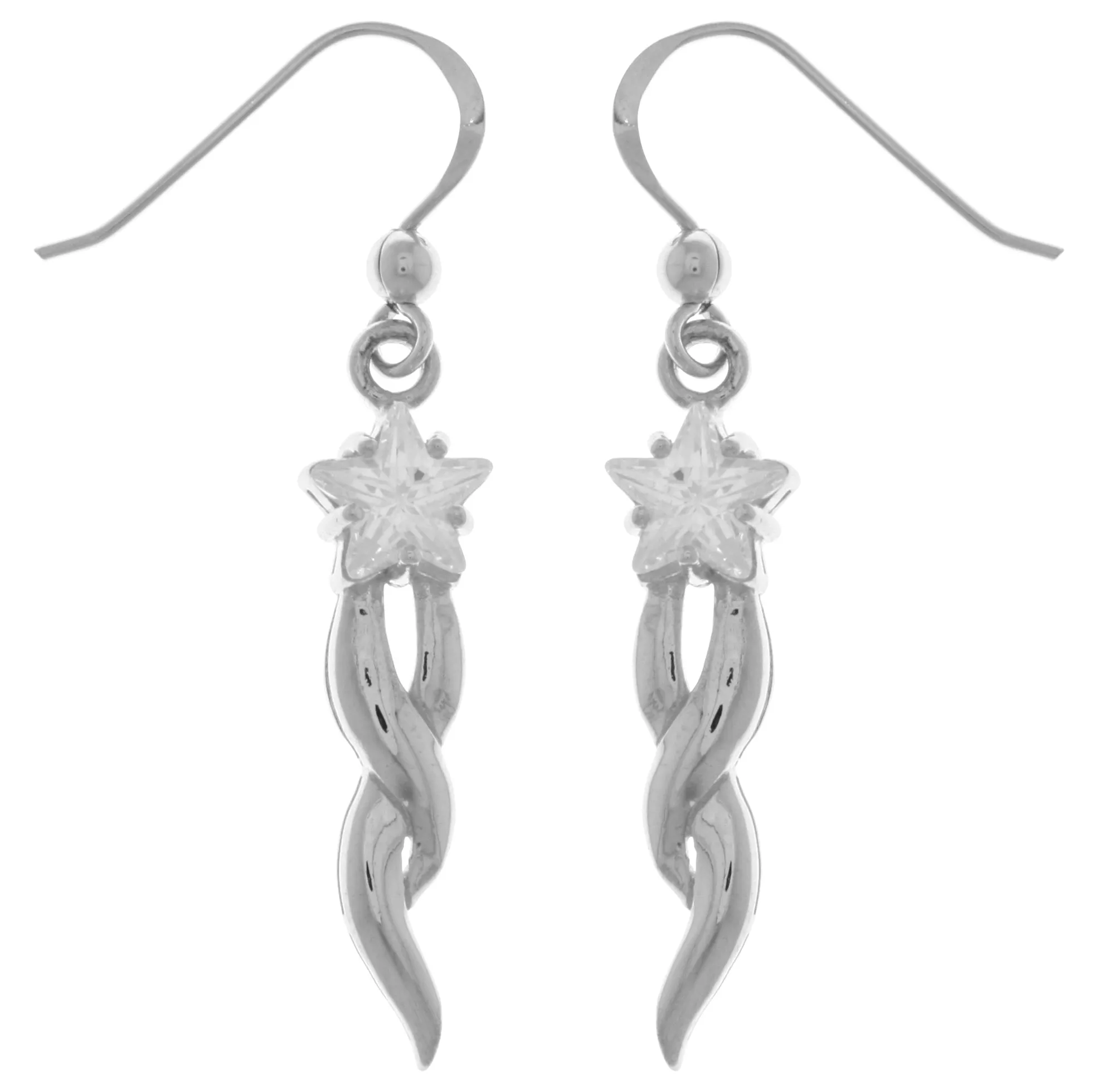 Jewelry Trends Sterling Silver Shooting Star Dangle Earrings with Clear CZ