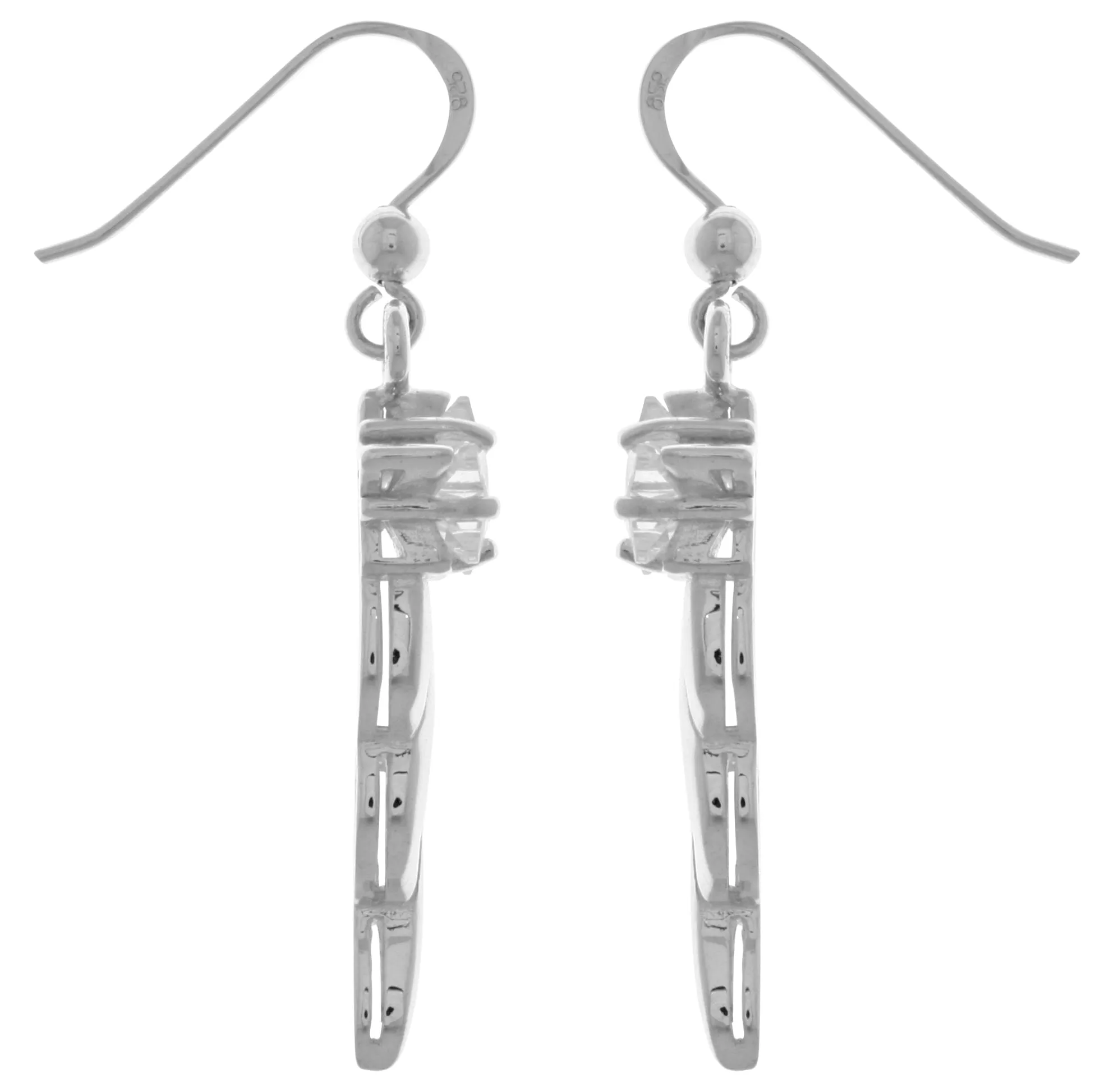 Jewelry Trends Sterling Silver Shooting Star Dangle Earrings with Clear CZ
