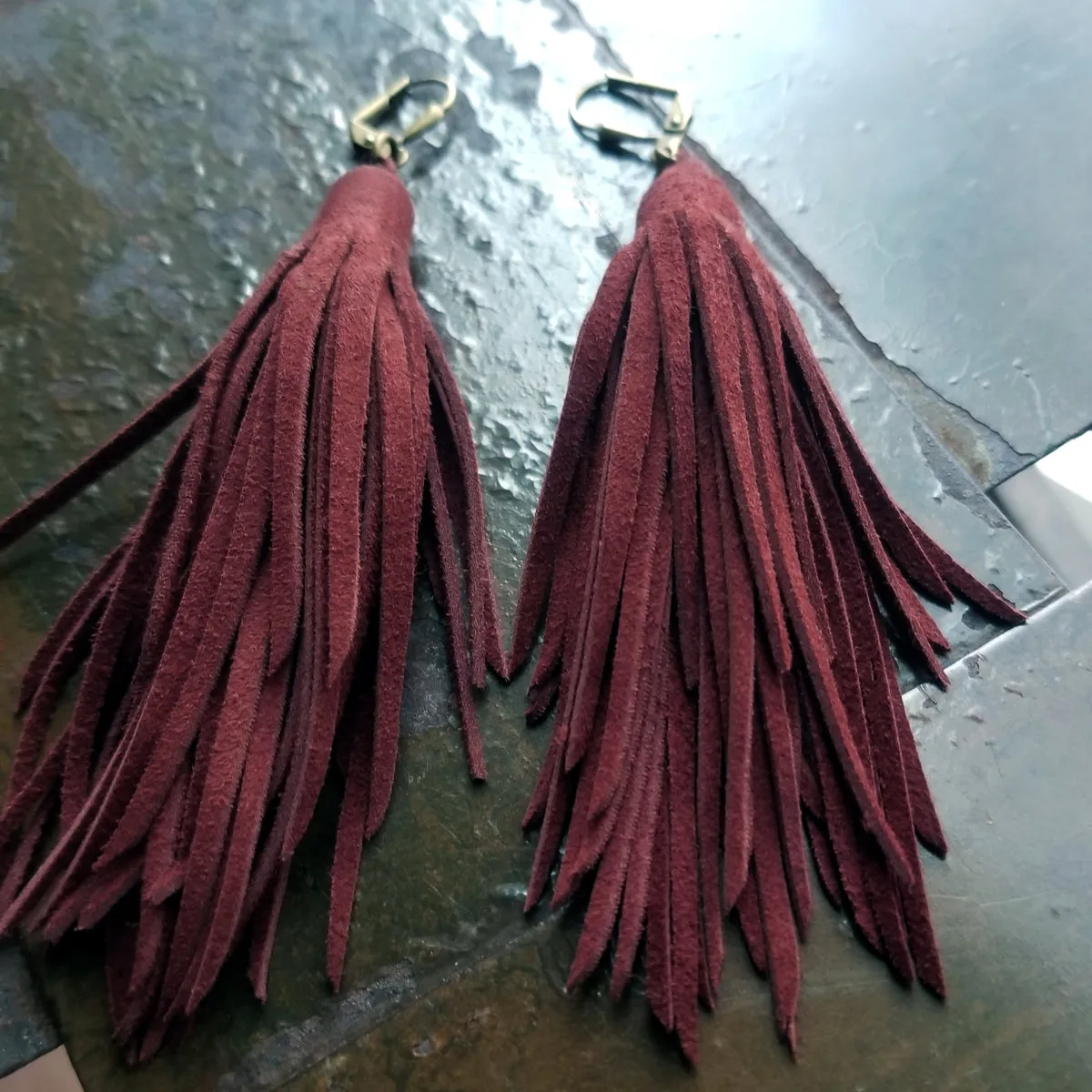 Kimani Luxe Suede Leather 5" Long Tassel Earrings