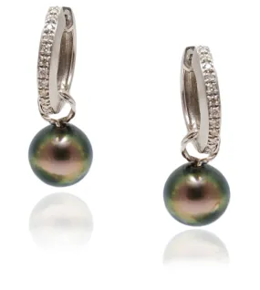 Large Diamond 'Huggies' with Pearl Drops on 18ct White Gold