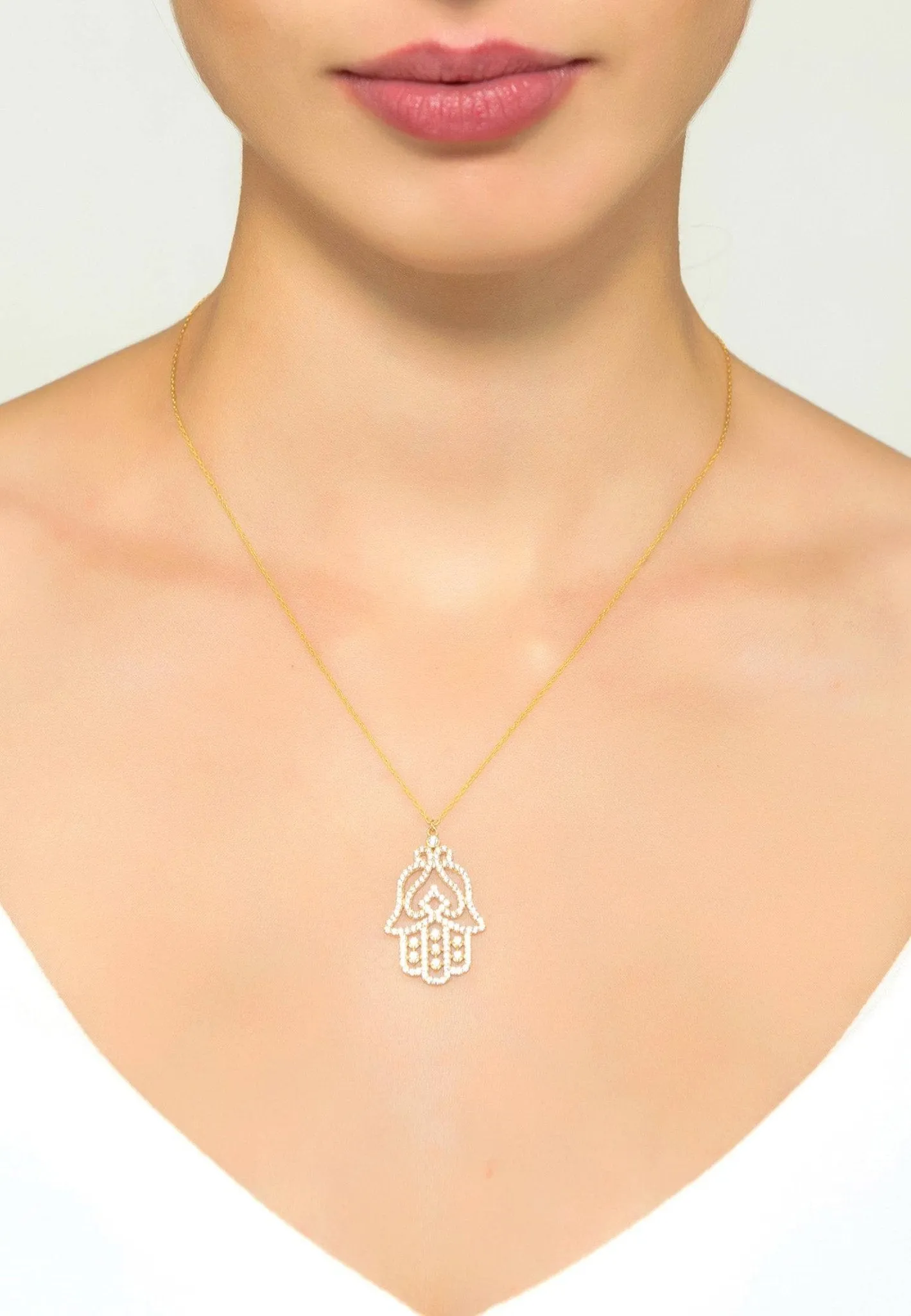 Large Hand Of Fatima Filigree Hamsa Necklace Silver