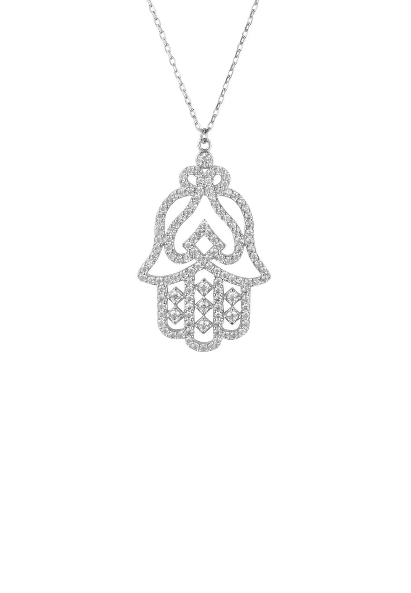 Large Hand Of Fatima Filigree Hamsa Necklace Silver