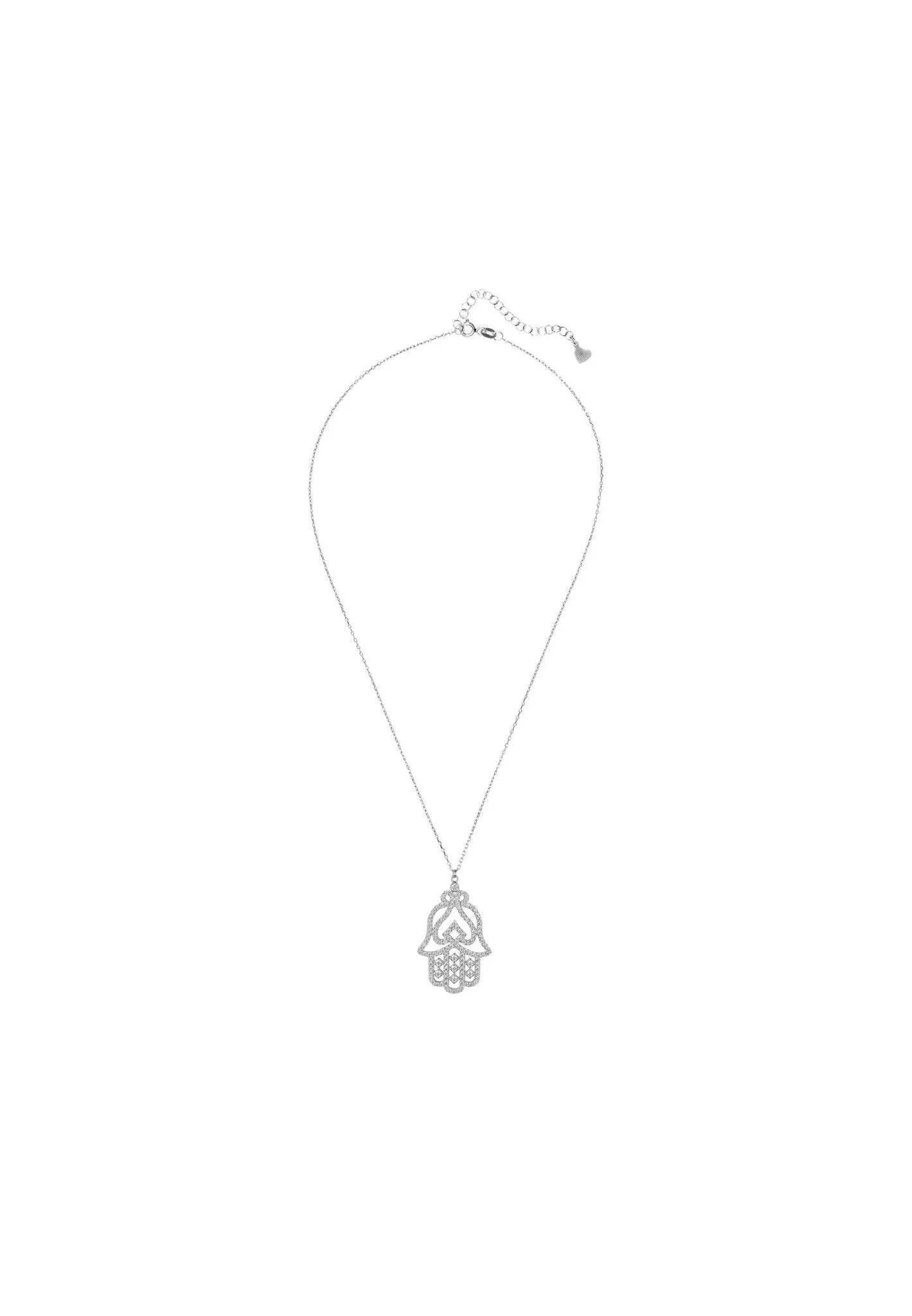 Large Hand Of Fatima Filigree Hamsa Necklace Silver