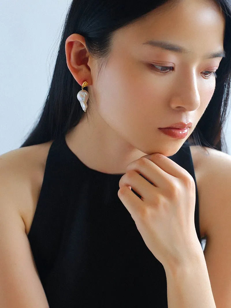 Lava Metal Baroque Pearl Drop Earrings