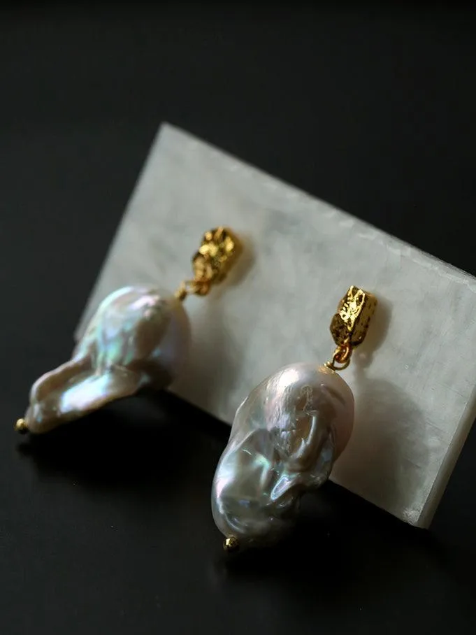 Lava Metal Baroque Pearl Drop Earrings