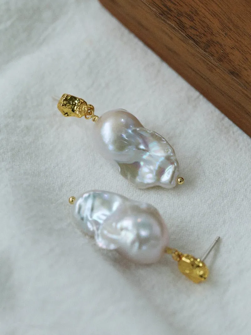 Lava Metal Baroque Pearl Drop Earrings