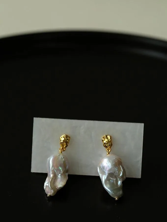 Lava Metal Baroque Pearl Drop Earrings