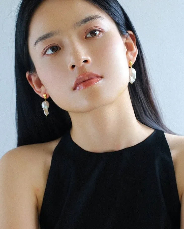 Lava Metal Baroque Pearl Drop Earrings