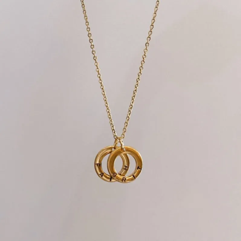 Lazer Engraved Double Ring Necklace (8 characters)
