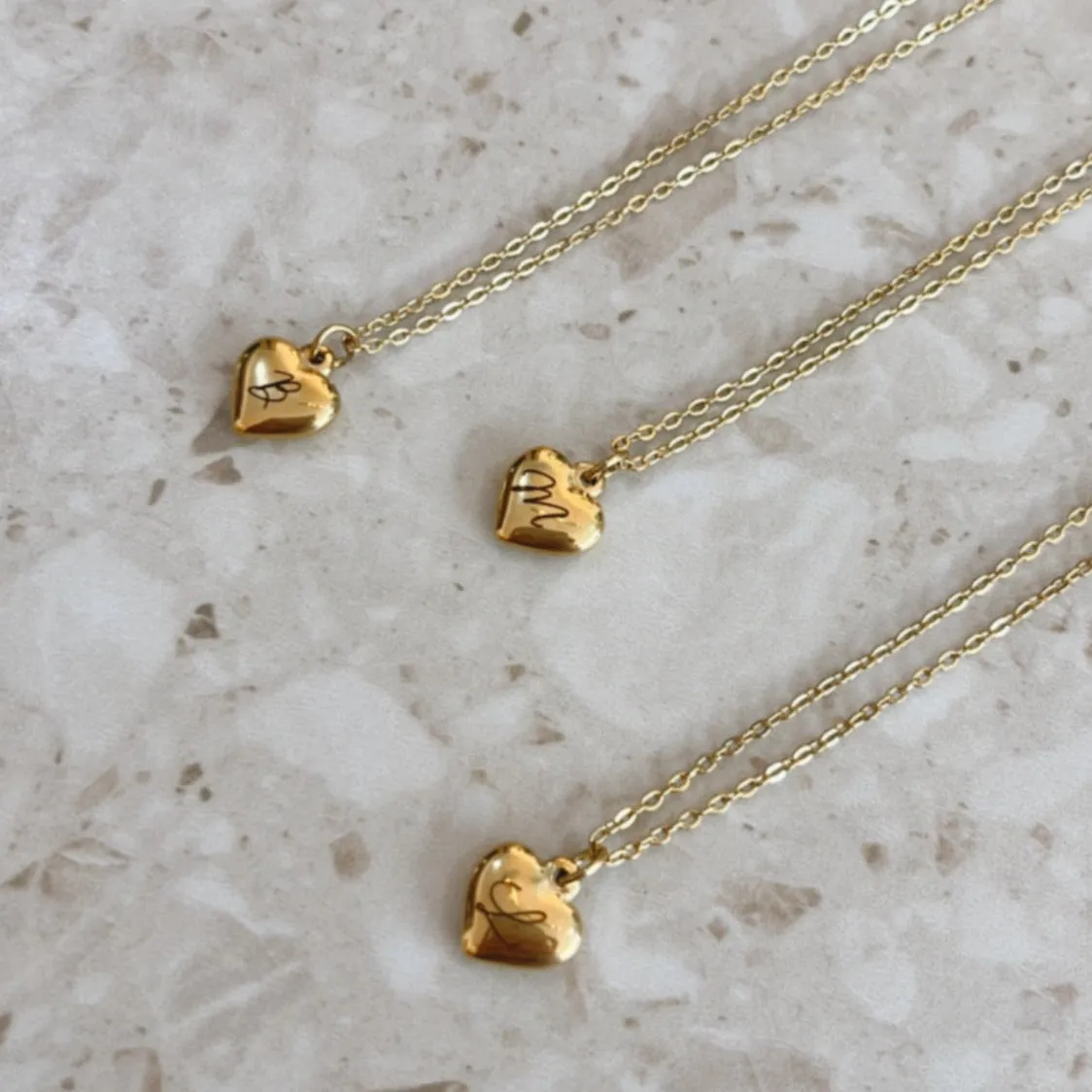 Lazer Engraved Puffy Heart Necklace