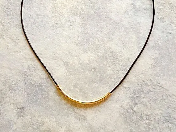 Leather with Curved Tube Necklace
