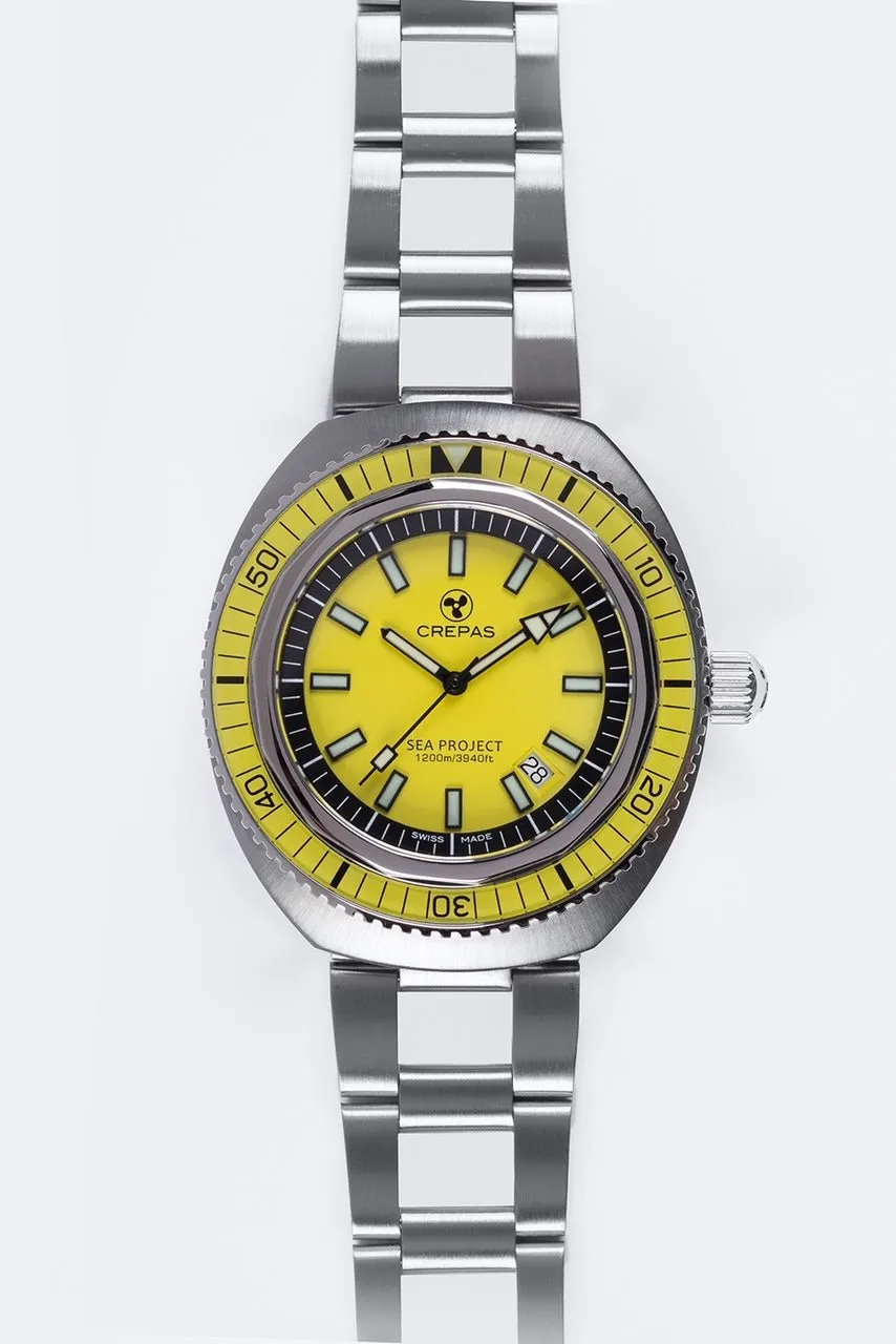Limited Edition CREPAS SEA PROJECT 1200m iconic Swiss Made Diver Watch Yellow