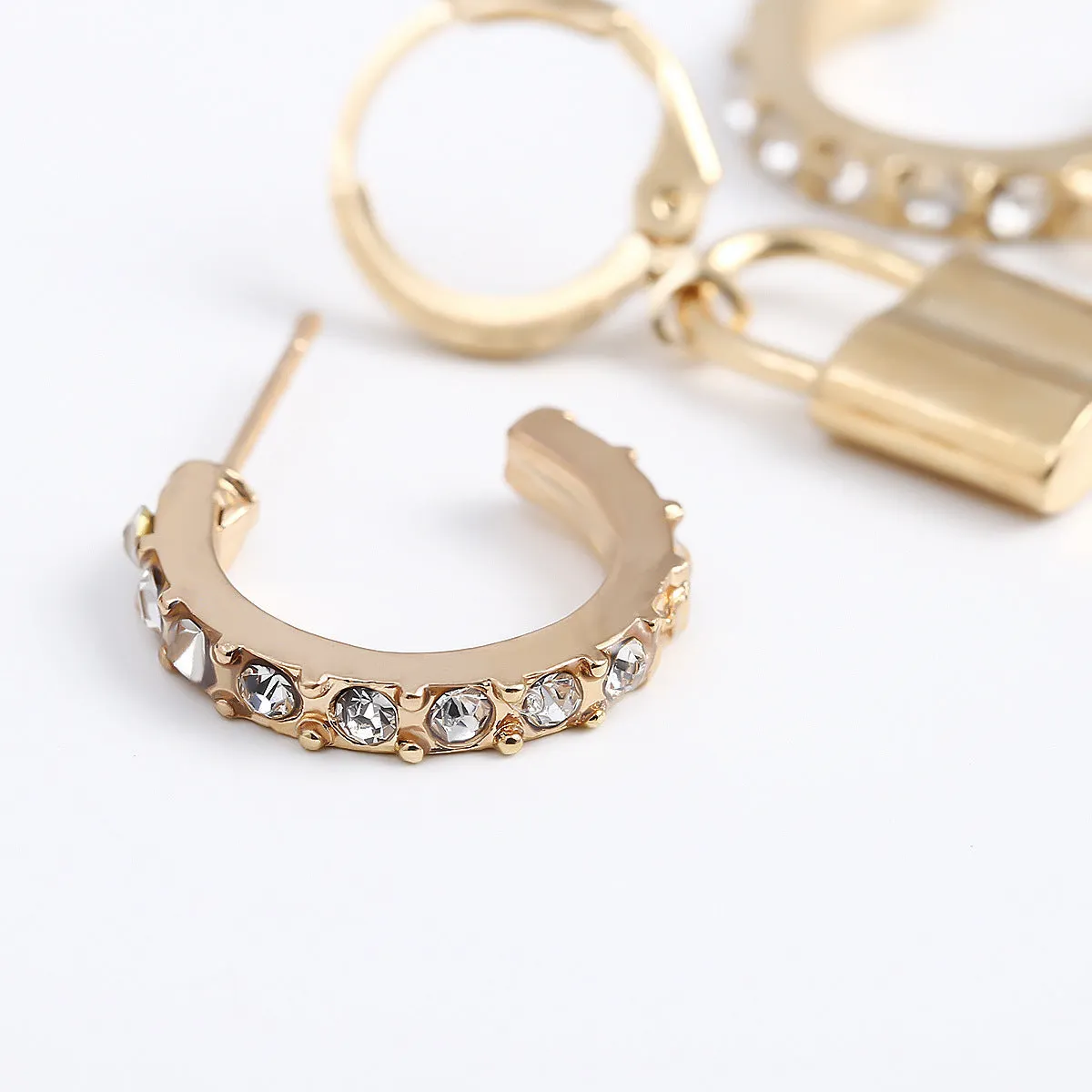 Lock Shape Mix and Match Rhinestone Star Stud Earrings