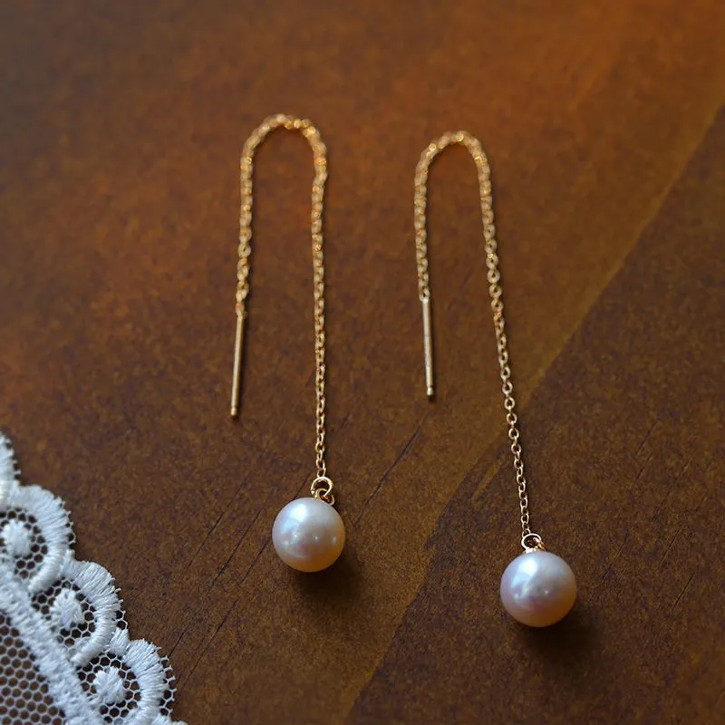 Long Pearl Threader Drop Earrings