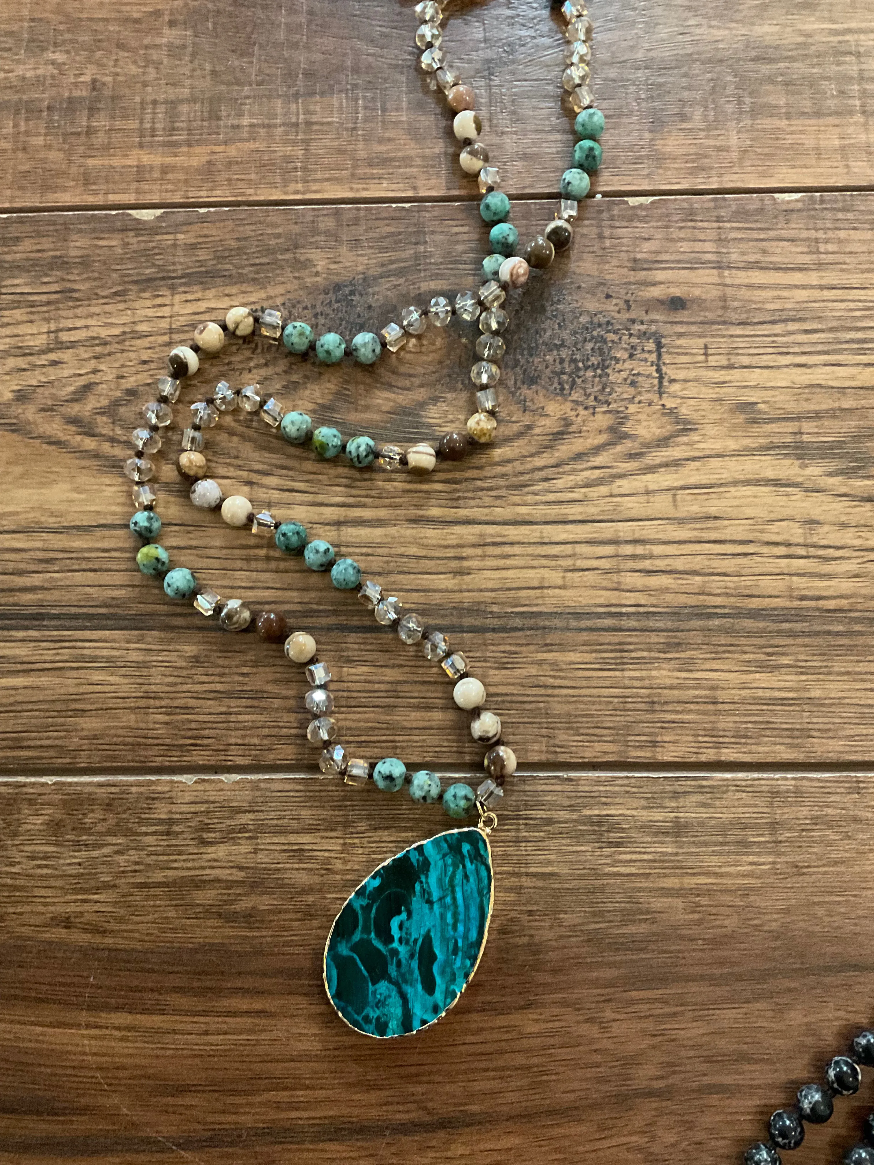 Long Semi Precious Stone Necklaces With Matching Pendants