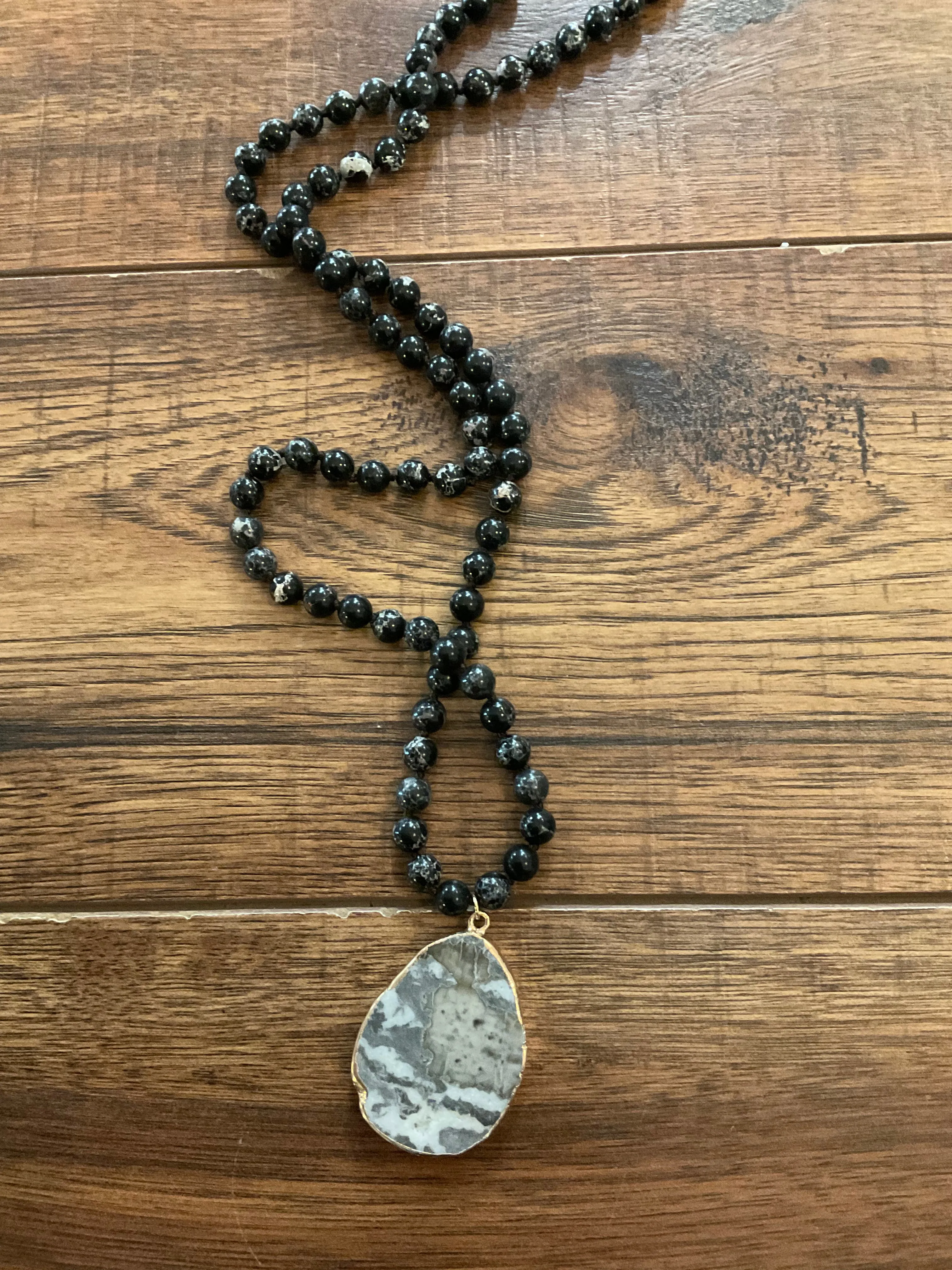 Long Semi Precious Stone Necklaces With Matching Pendants