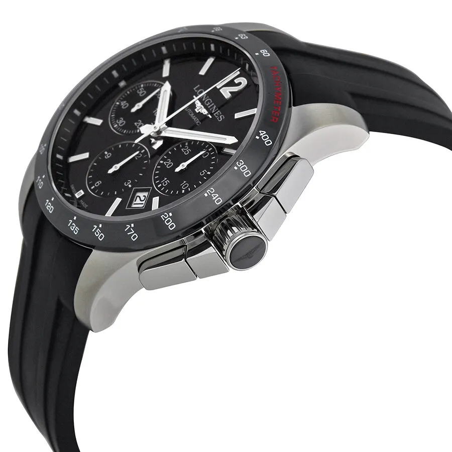 Longines Conquest Black Dial Chronograph Black Rubber Men's Watch L27444562