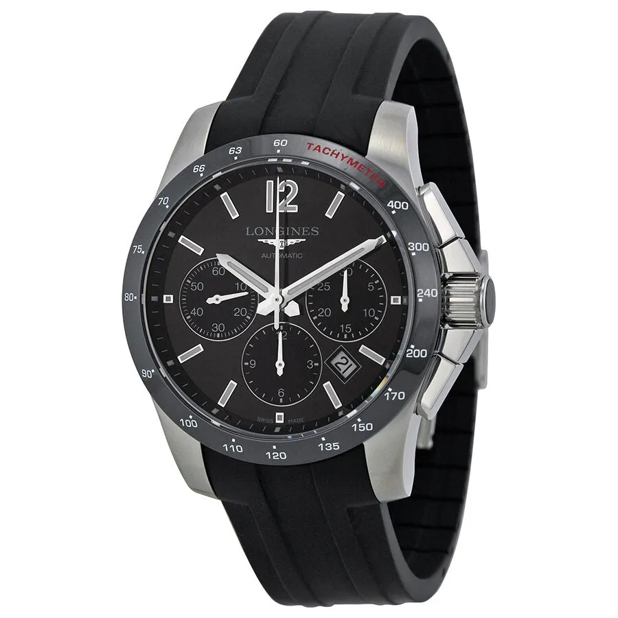 Longines Conquest Black Dial Chronograph Black Rubber Men's Watch L27444562