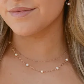 Luminous Roses - Pearl & Rose Gold Necklace