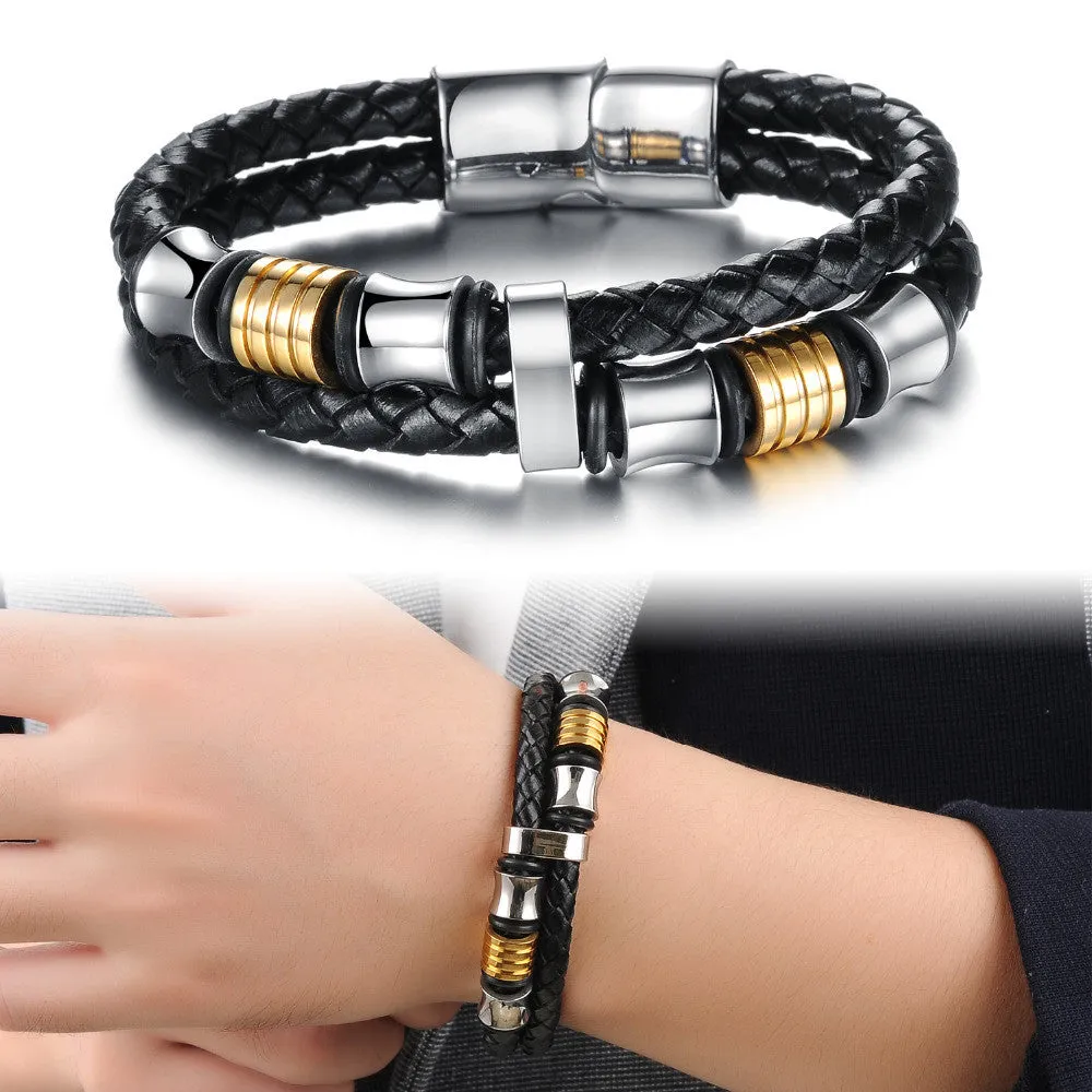 Men jewelry multilayer leather bracelet men bracelet with magnetic buckle claps gold bracelets bangles