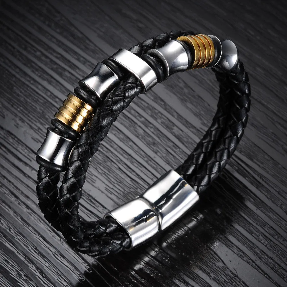Men jewelry multilayer leather bracelet men bracelet with magnetic buckle claps gold bracelets bangles