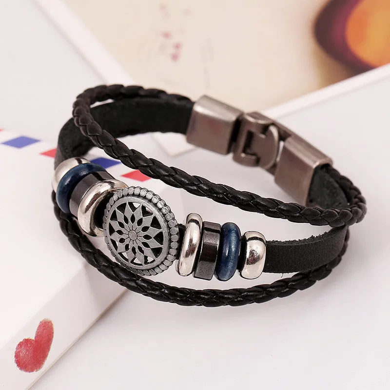 Men Jewelry Pirate Style Bronze Genuine Leather Anchor Bracelets Cuff braided Wrap Bracelet & Bangles Gifts