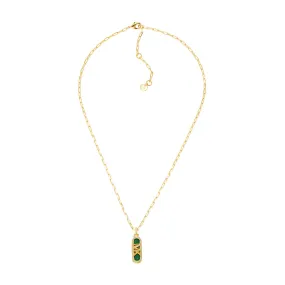 Michael Kors 14ct Yellow Gold Plated Brass Malachite Acetate Dog Tag Pendant with Chain