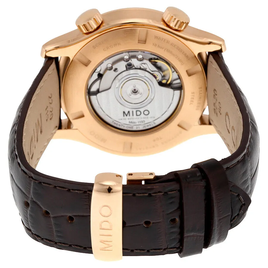 Mido GMT Automatic Silver Dial Brown Leather Men's Watch M0059293603100