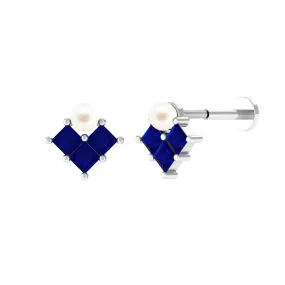 Minimal Freshwater Pearl Helix Earring with Blue Sapphire