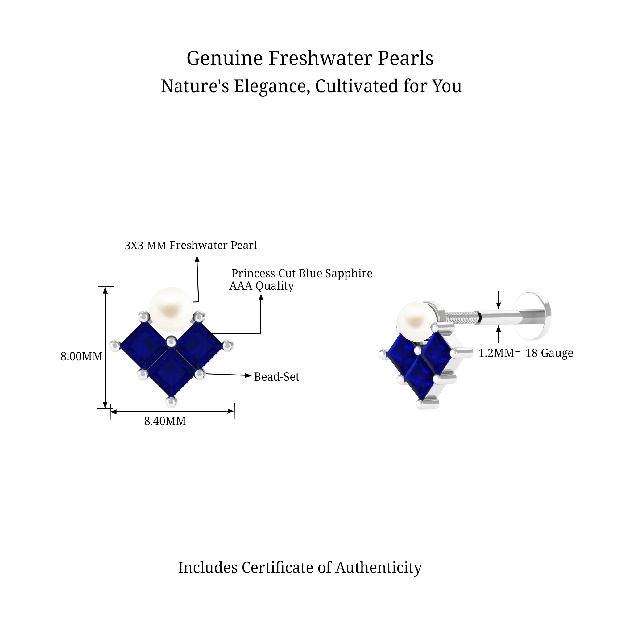 Minimal Freshwater Pearl Helix Earring with Blue Sapphire