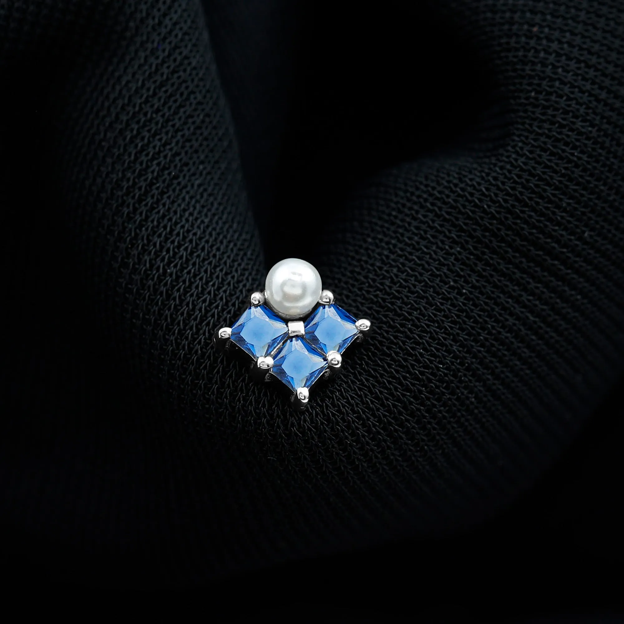 Minimal Freshwater Pearl Helix Earring with Blue Sapphire