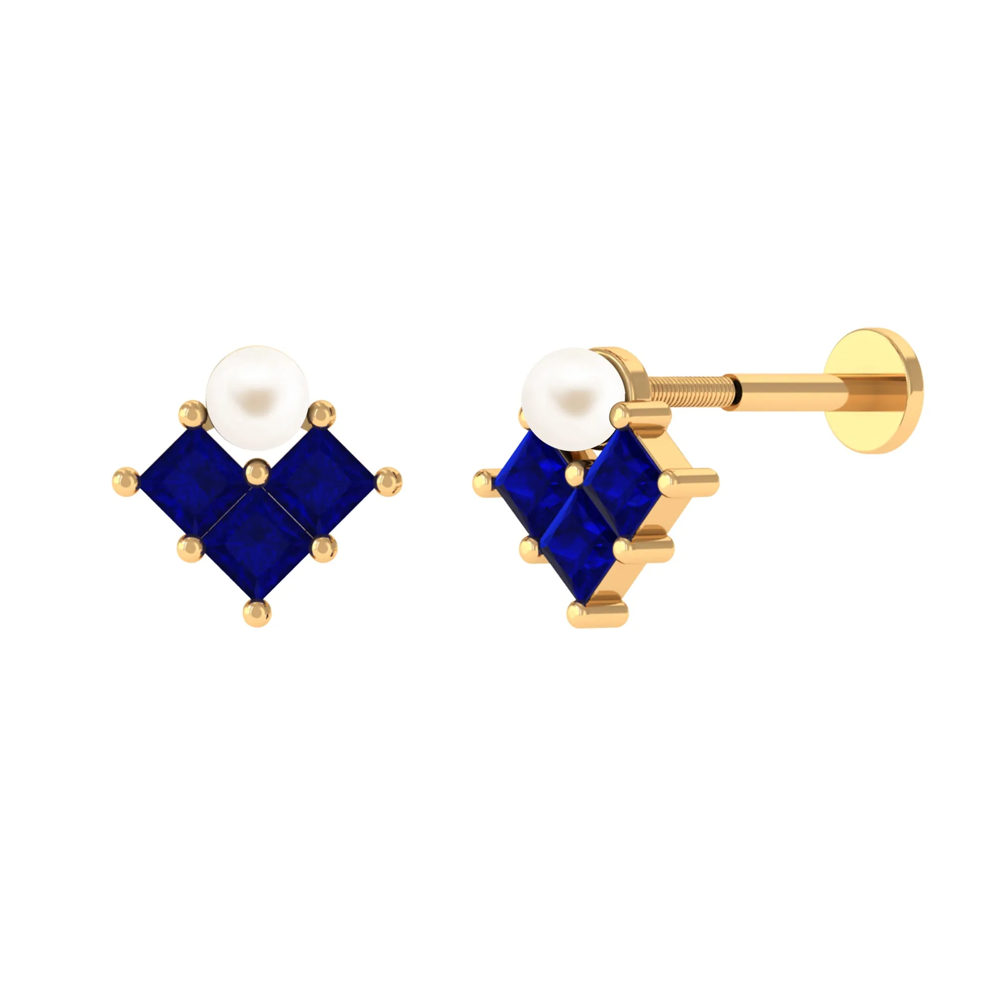 Minimal Freshwater Pearl Helix Earring with Blue Sapphire