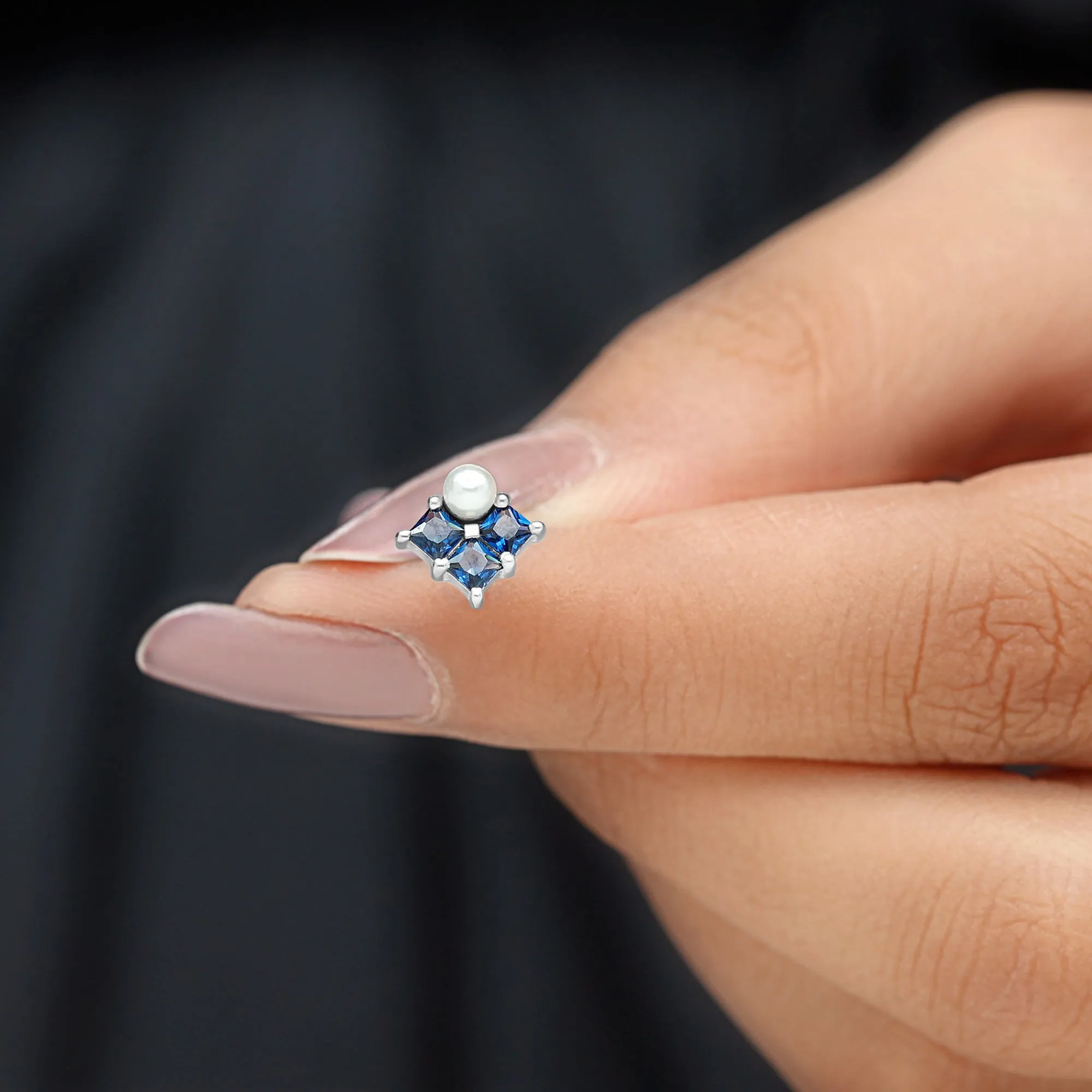 Minimal Freshwater Pearl Helix Earring with Blue Sapphire