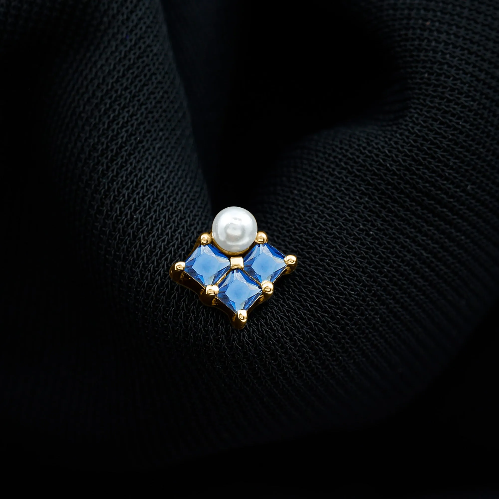 Minimal Freshwater Pearl Helix Earring with Blue Sapphire