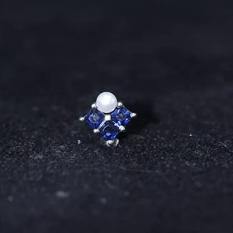 Minimal Freshwater Pearl Helix Earring with Blue Sapphire