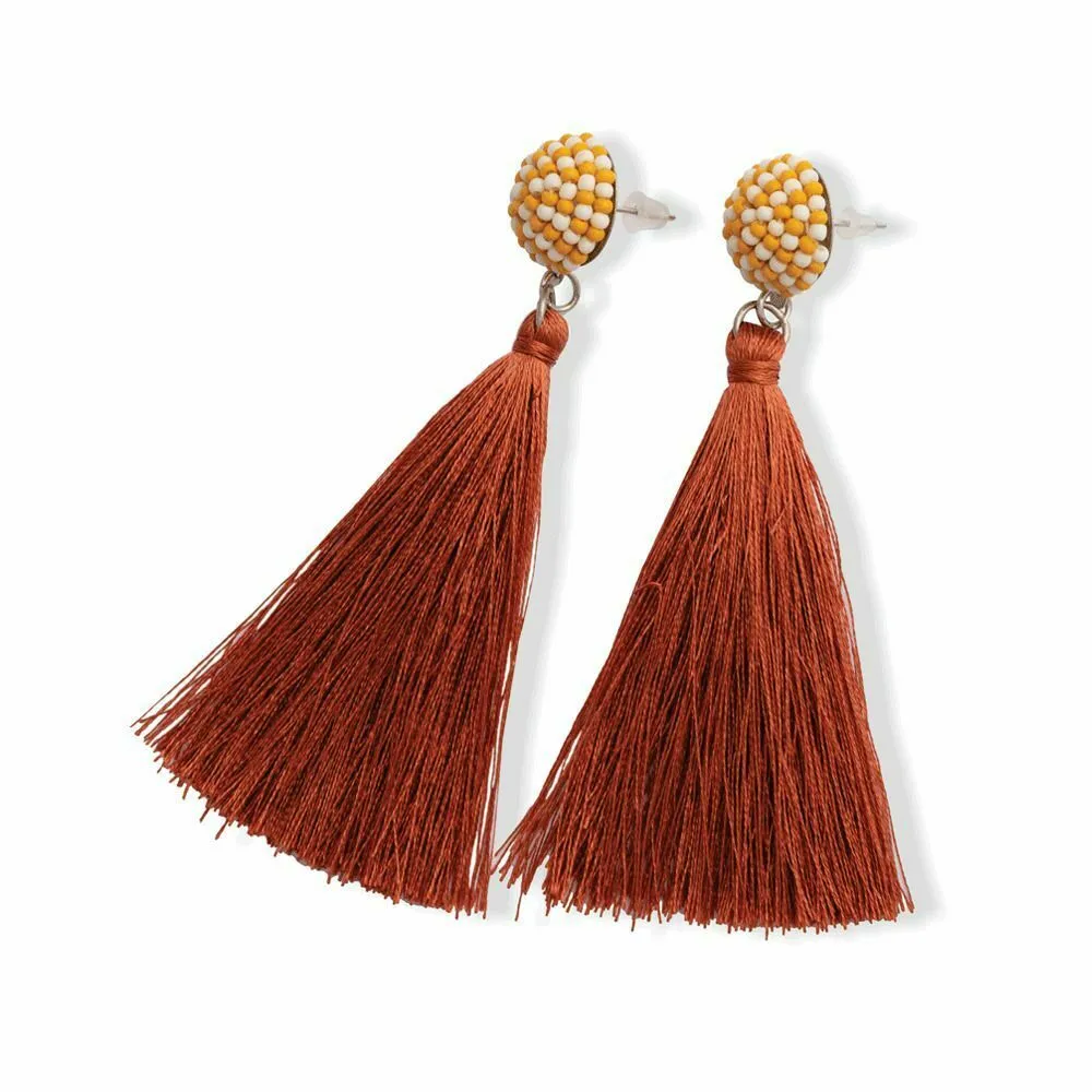 Myra Bag Red Shake Tassel Drop Earrings S-1759